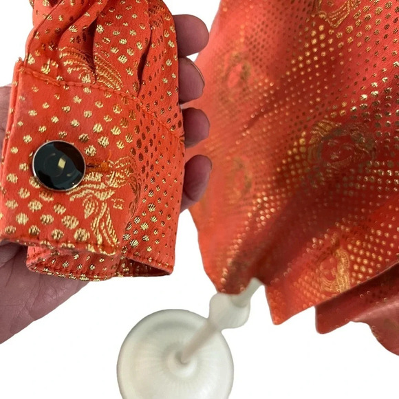 Vintage Silversilk Medusa Head Woven Orange Gold Silk Blouse Made in Korea M - Picture 10 of 14